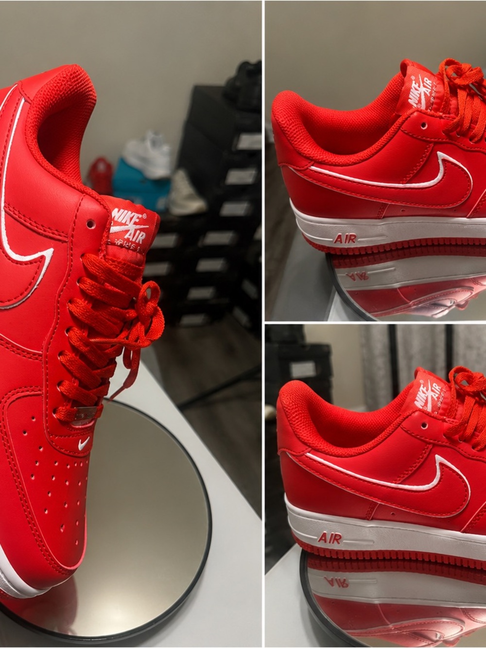 Nike Red Leather Low-Top Sneakers with White Swoosh